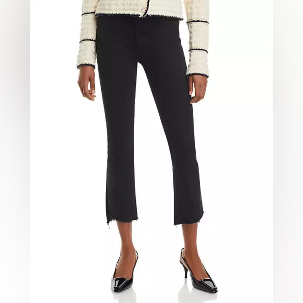 MOTHER Insider Crop Step Fray Jeans Womens 29 Black Denim Raw Hem Not Guilty